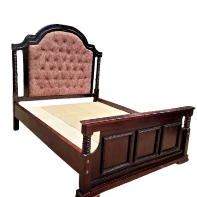 6×6 Luxury Vintage Hardwood King Bed with Upholstered Headboard